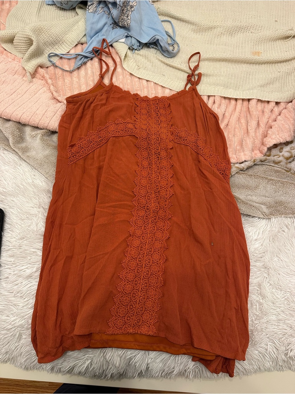 Women’s Rust Lace-Trim Spaghetti Strap Tank top dress
